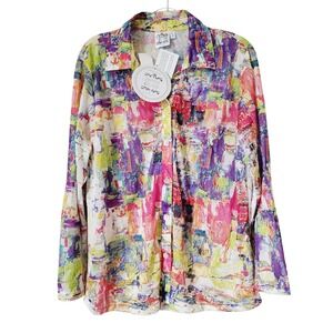 NWT Parsley & Sage Kara Shirt Women XL Abstract Print Button‎ Down Long Sleeve